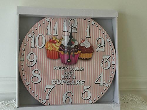 Wooden Wall Clock 14 Inch Round Shabby Chic French Decor Pretty Cupcakes Themed