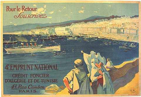 1930's Algiers Tunisia Tunis Africa Ocean Liner Original Vintage Advertising Horizontal Travel Poster