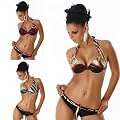 Neckholder Bikini im Leo-Look Braun, Grau oder Pink