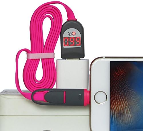 Generic 2 in 1[Lightning and Micro USB Combo Connectors]Universal High-Speed Smart Sync and Charge 3.2ft USB 2.0 Data Cable Cord with LCD Current Display for ios,Android and other Devices (Pink)