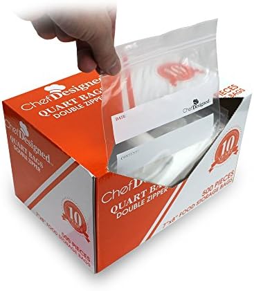 Chef Designed Food Storage, Double Zip Resealable Bags, 500 Pcs (Quart)