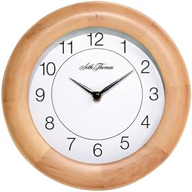 Seth Thomas Natural Birch Finished Wood Case with White Dial Round Wall Clock