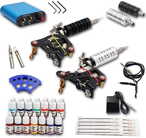 Starter Tattoo Kit 2 Machines Guns 14 Colors Needles Grips Power Supply Combos