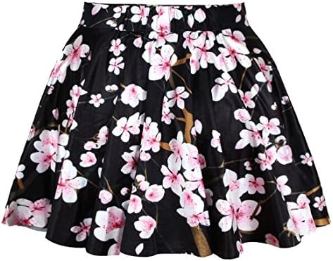 Galaxyfashion Floral Printing Pleated High Waist Flared Skater Skirt (Free Size, BBS005-3)
