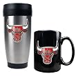 Chicago Bulls NBA Stainless Steel Travel Tumbler & Black Ceramic Mug Set - Primary Logo by Great American Products