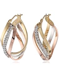 14k Italian Tri-Color Gold and Cubic Zirconia Design Hoop Earrings