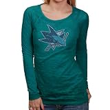 NHL Touch By Alyssa Milano San Jose Sharks Ladies Teal Sheer Burnout Crystal Logo Premium Long Sleeve T-shirt (Medium)