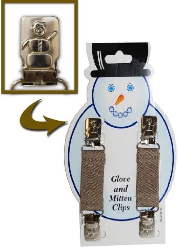 Mitten and Glove Clips - With Metal Snowman Clip Design (Tan)