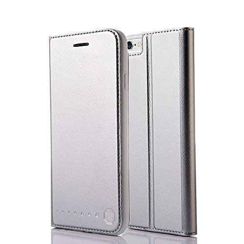 Nouske iPhone 6/6S Flip Folio Wallet Stand up Credit Card Holder Leather Case Cover Holster/Magnetic Closure/TPU bumper/360 Full Body protection, Silver Space Grey
