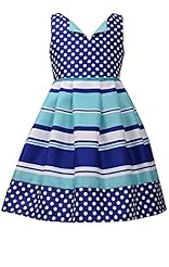 Girls Silk/Shantung Striped Print Dots Print  Dress
