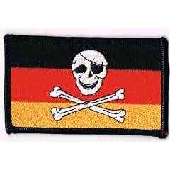 Aufn�her / Patch PIRAT auf DEUTSCHLANDFLAGGE mit Kettelrand, Gr�sse ca. 9 x 5,5 cm