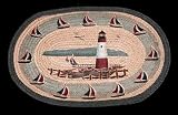 Lighthouse & Sailboats | Hand Printed | Braided Rug | 20 Inches by 30 Inches | Jute