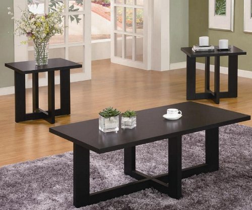 3pc Coffee Table and End Tables Set in Sleek Black Finish