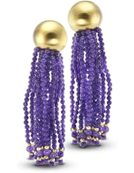 Amethyst Long Multi-Strand Dangling Earrings In Yellow Gold Plated Silver