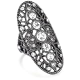 House Of Harlow 1960 Gunmetal Oval Finger Ring