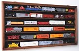 HO Scale Train Display Case Cabinet Wall Rack w/ UV Protection- Lockable -Walnut