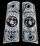 Pewter 1911 Gun Grips USMC Marine Corps Eagle Semper Fidelis Engraved Design