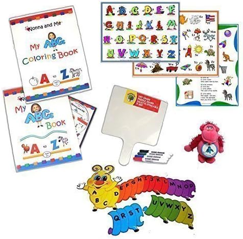 Teach, Play, Learn Letters Preschool Activity Bundle: Coloring Book, Dry Erase Board and Markers, Alphabet Order Puzzle, Activity Cards, Mom's Choice Award ABCs DVD , ABCs Book, and Pink Plush Toy