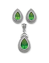 Sterling Silver Green Pendant & Earring Set