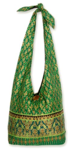 Cotton sling tote bag Thai Emerald
