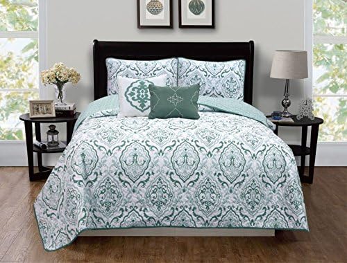 PinkRoseBedding Reversible Microfiber Printed Quilt (Full/Queen, Green)