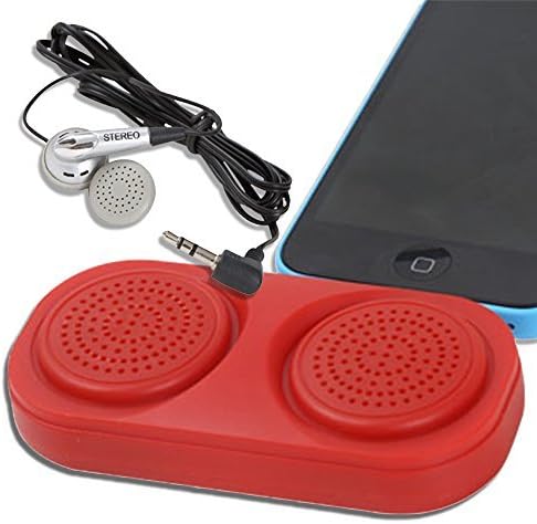 Cell Phone External Speakers and Workout Earbuds 2 Pack Combo Set - Mini Portable Speakers- Universal Sports Earbud Headphones - For Mobile Phones, CD Players, Computers, PC, MP3 Players (Red)
