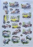 3D step by step TBZ embossed & gilded die cut decoupage sheet - vintage cars, houses