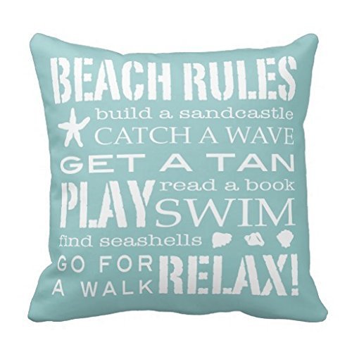 Beach Rules Throw Pillows Cushion Cover Fashion Home Decorative Pillowcase Cotton Polyester Pillow Cover(45cm x 45cm, One Sides)
