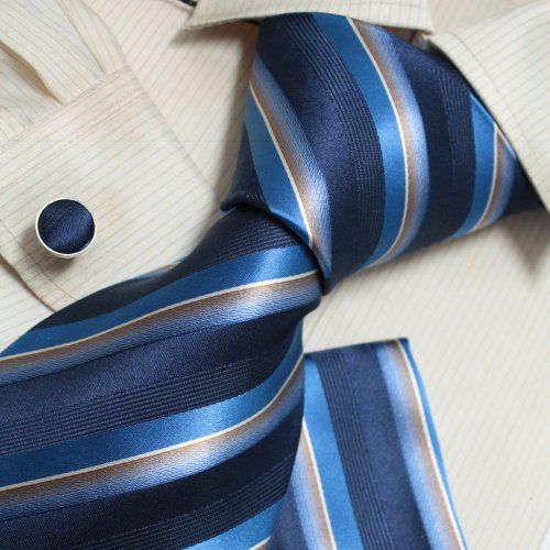 Top Quality Blue Paisley Woven Silk Neckie Handkerchiefs Cufflinks Gift Box Set navy gift items H5181