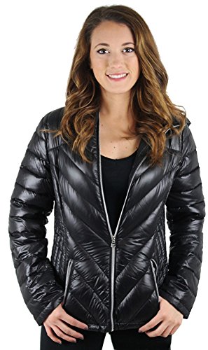 Jessica Simpson Womens Packable Down Coat Jacket Ultra Lightweight, Black, S