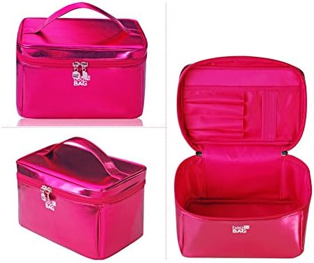 JKT 8.7 Inch comsetic case shining travel toiletry makeup case organizer, zipper jewelry cosmetic makeup bag,large capacity (8.7"×5.5"×5.5"), for lady girl women (roes red)