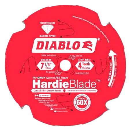 Freud D0704DH Diablo 7-1/4-Inch-by-4-Tooth Polycrystalline Diamond Tipped TCG Hardie Fiber Cement Saw Blade with 5/8-Inch Arbor