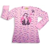 Junk Food - Girls Long Sleeve Floral Thermal with Cat Tee Shirt, Pink, Multi