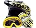 Adult Offroad Helmet Goggles Gloves Gear Combo DOT Motocross ATV Dirt Bike MX Black Yellow Splatter ( XL )