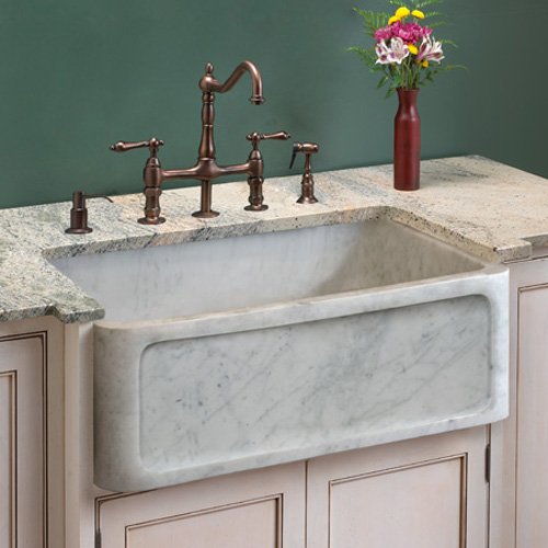 30 Polished Marble Single Bowl Farmhouse Sink - Polished Carrara Marble