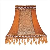 Shades - Chandelier Clip On Lamp Shade - Tan/Brown Suede with Amber Beads - B5515