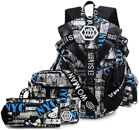 WMWS University Bags Korean Travel Backpack Outdoor Beatles Woman Doubles Shoulder Bag Man Bag Small Various Blue-White