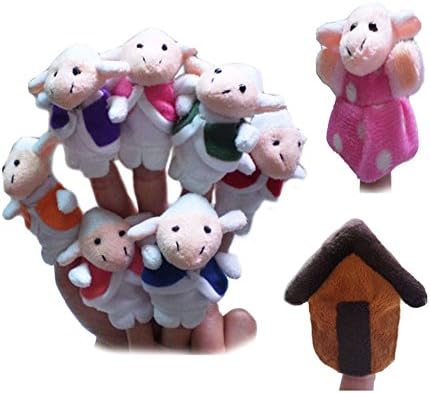 Cute Kids Family Finger PuppetsToy Dolls 10PCS/Set Fairy Tale The Wolf and the Seven Little Goats Finger Puppets