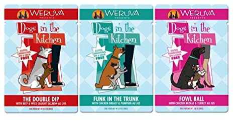 Weruva Dogs In The Kitchen Grain Free Dog Food 3 Flavor Variety 9 Pouch Bundle: (3) Funk In The Trunk, (3) The Double Dip, and (3) Fowl Ball, 2.8 Oz. Ea. (9 Pouches Total)