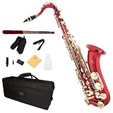 Cecilio 2Series TS-280RL Red Lacquered B Flat Tenor Saxophone + Case, Mouthpiece, 11 Reeds, & More