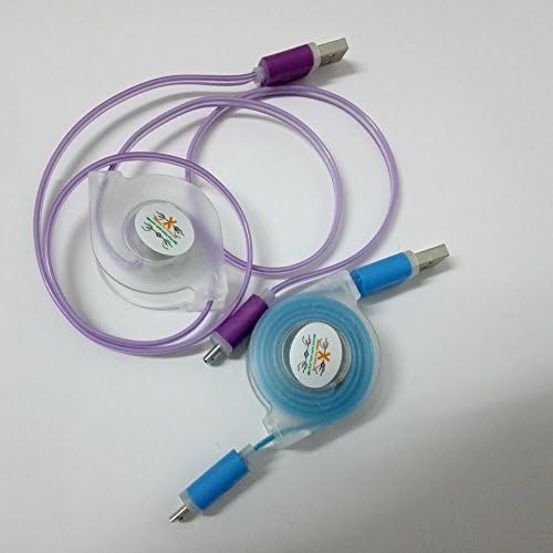 HFORVER 2 PCS 3Ft Tangle Free Retractable Colorful LED Light Micro USB Charger Sync Data Cable Cord for Galaxy S6 S3 S4 Mega, HTC , Lumia, Xperia (2 PECES)