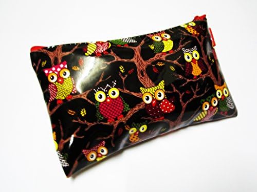 Night Owl Small Makeup Cosmetic & Pencil Case Brush Black Oilcloth Bag 8-inch
