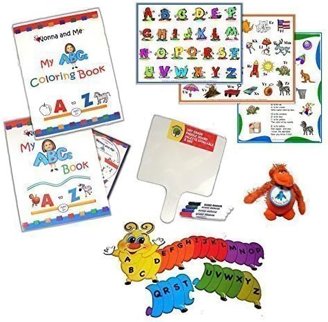 Teach, Play, Learn Letters Preschool Activity Bundle: Coloring Book, Dry Erase Board and Markers, Alphabet Order Puzzle, Activity Cards, Mom's Choice Award ABCs DVD , ABCs Book, and Orange Plush Toy