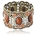 VTG Elegant Brown Flower Bronze Resin CZ Rhinestone Drop Hollowed Bracelet Bangle