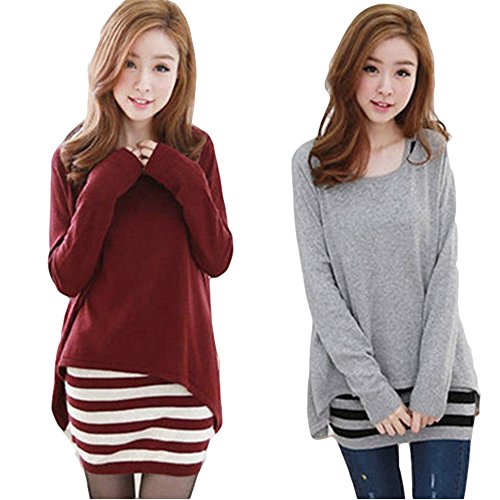 (オルル)OLULU レイヤード チュニック ワンピース / 長袖 カットソー トップス ボーダー 無地 セレブ カジュアル / レディース 140902-7