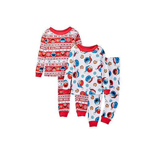Sesame Street Boys' 4-Piece Cotton Pajama Set, Elmo Red, 24 Months