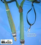 Y-back Dark Green 1" Wide Suspenders with Gold Clips