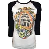 Destination Unknown by Andre Perales Tattoo Baseball Tee White & Black