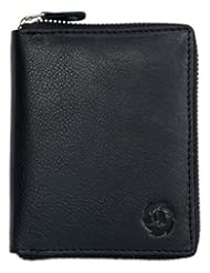 Luggage: Mens Black Metal Zip-around Genuine Leather Wallet HL