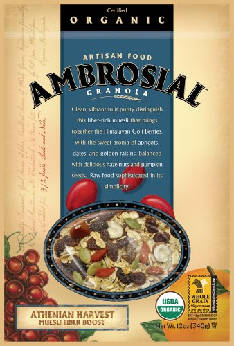 Ambrosial Granola Organic Athenian Harvest Muesli Fiber Boost, 12 Ounce Pouch (Pack of 6)